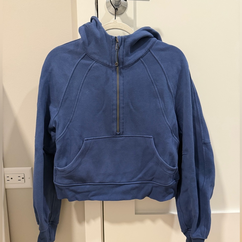 Blue Lululemon Half-Zip Scuba Cropped Hoodie